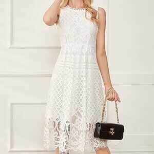 Chic White Lace Midi Dress